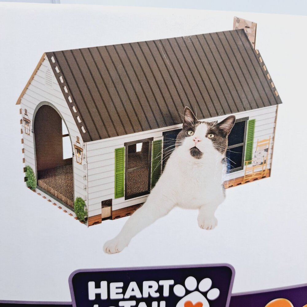 Farmhouse White House Cat or Small Animal House with Cardboard Scratching Boards